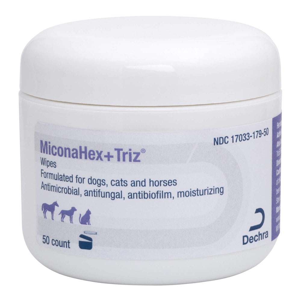 MiconaHex+Triz wipes jar front view for convenient pet skin care.