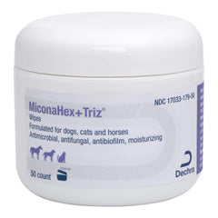 MiconaHex+Triz wipes jar front view for convenient pet skin care.