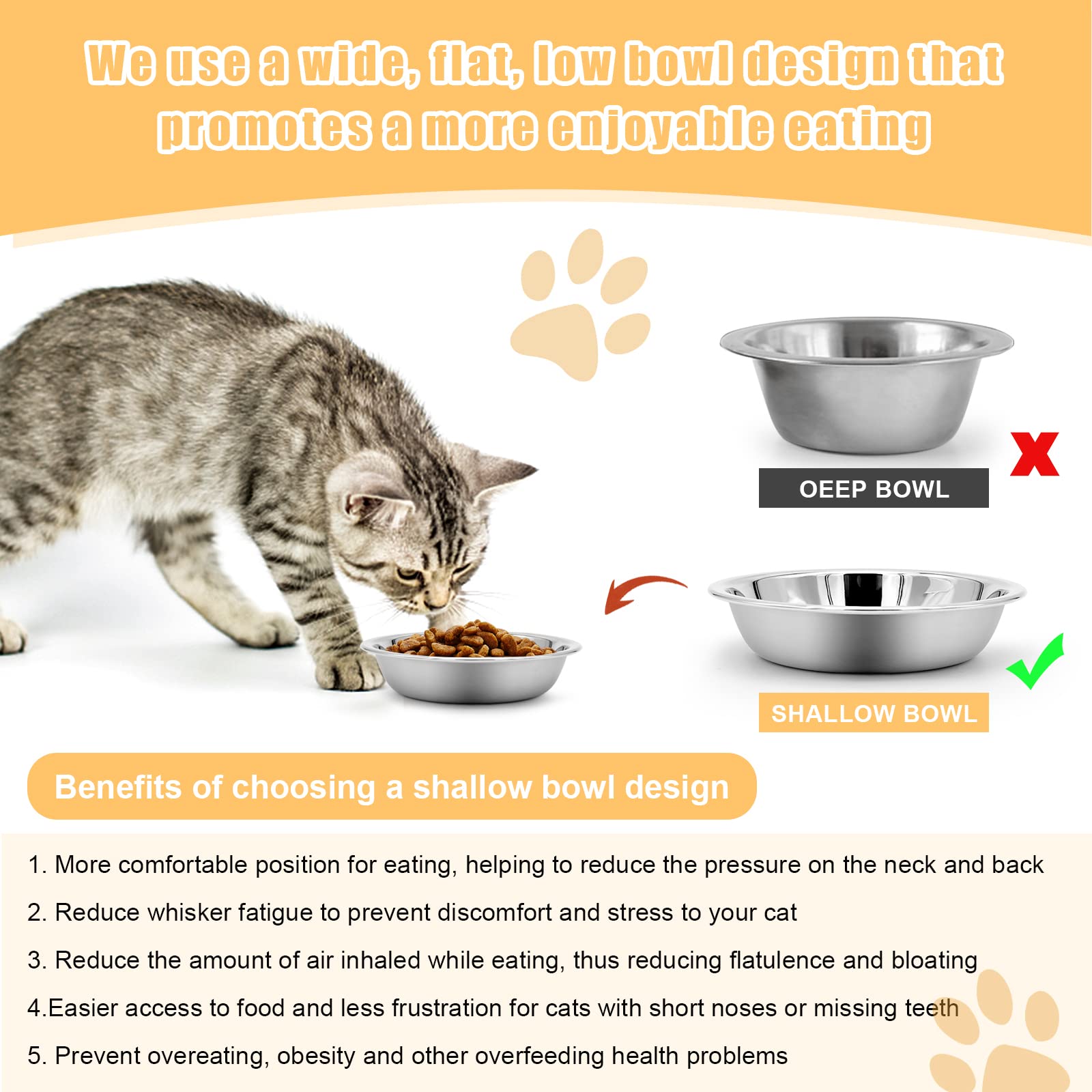 MicoSim stainless steel cat bowl for water and multiple foods to preserve flavor.