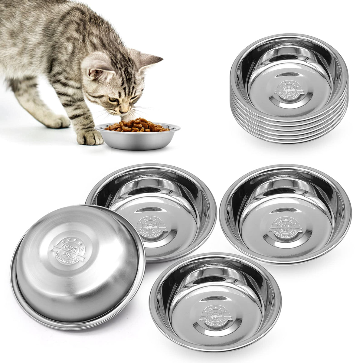 MicoSim stainless steel cat bowl with wide flat design for whisker-friendly meals and easy cleaning.