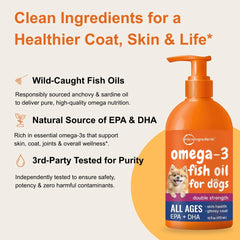 Pet enjoys coat shine and softer skin with Micro Ingredients Omega-3 Fish Oil.
