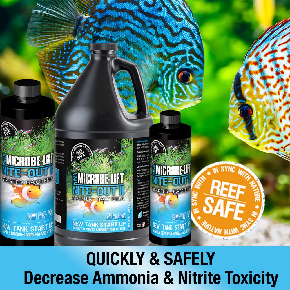 Close-up of Nite-Out II label highlighting ammonia reduction in aquarium bacteria culture.