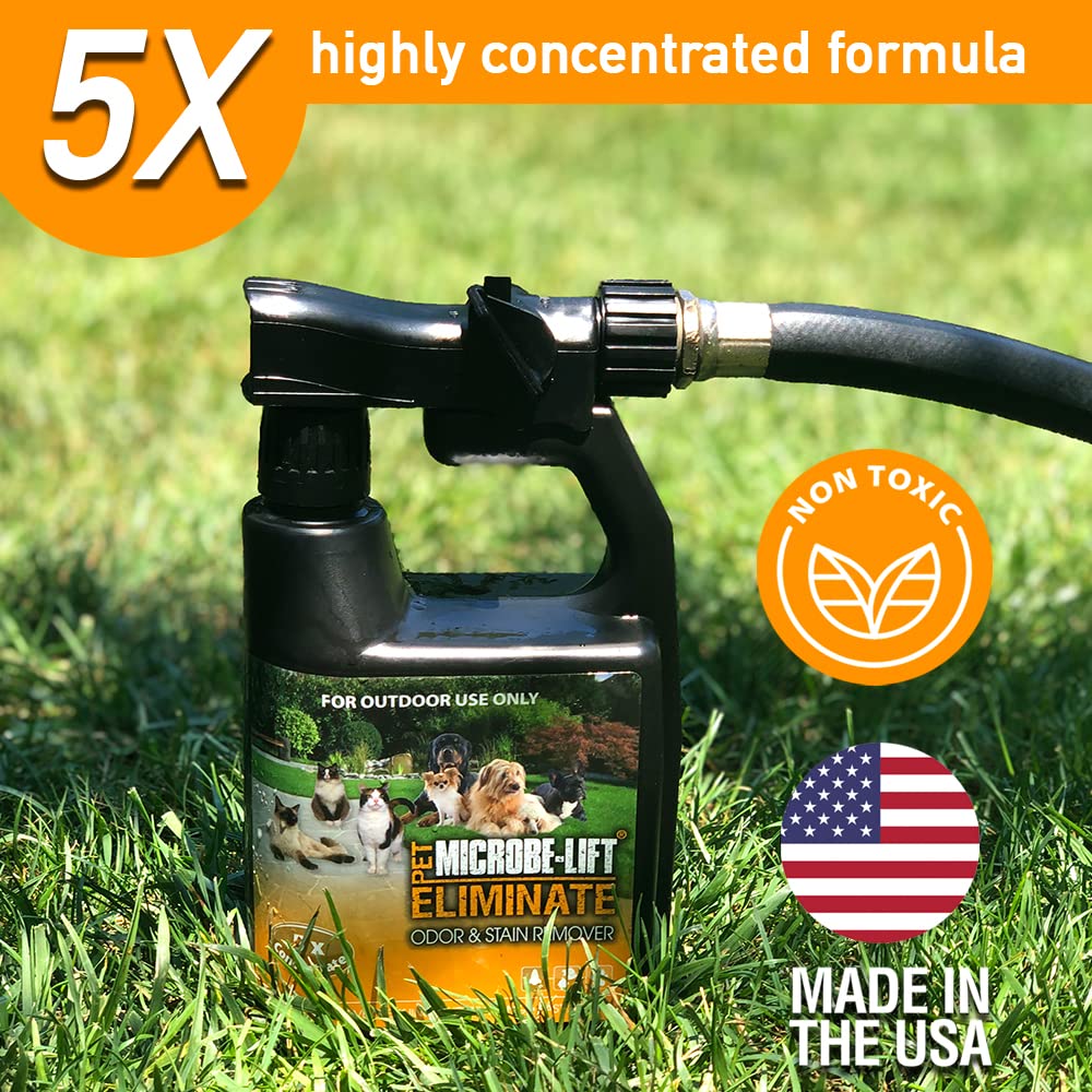 MICROBE-LIFT spray-action applying solution on lawn to neutralize odors