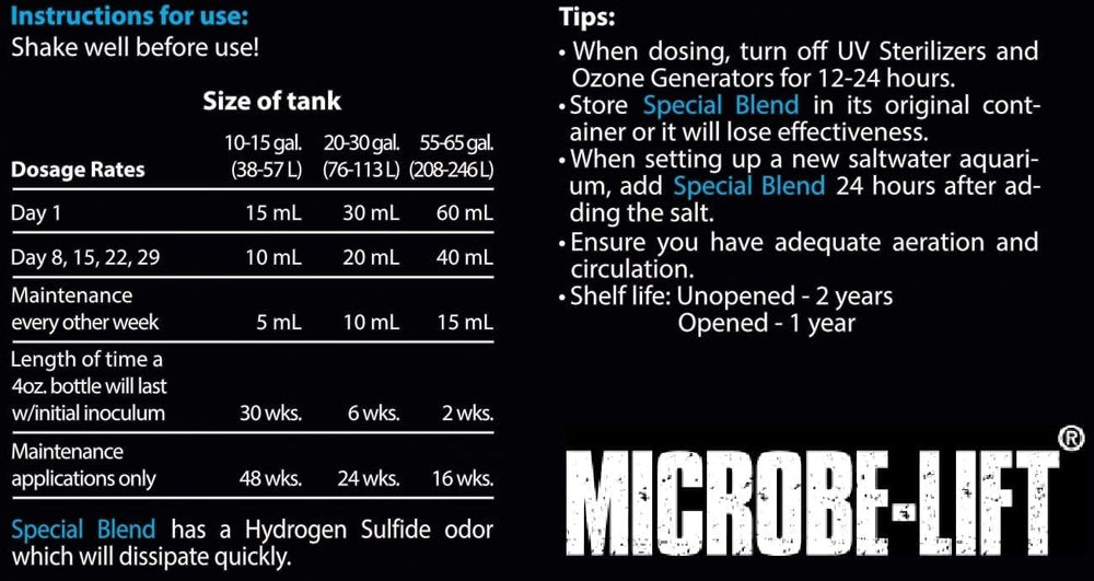 MICROBE-LIFT Special Blend weekly dosing setup illustrating simple maintenance routine.