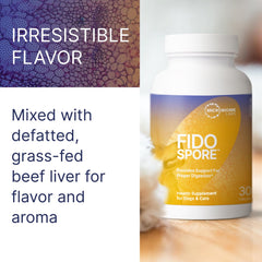Fidospore contains Bacillus subtilis HU58 and Bacillus licheniformis SL-307 for gut health.