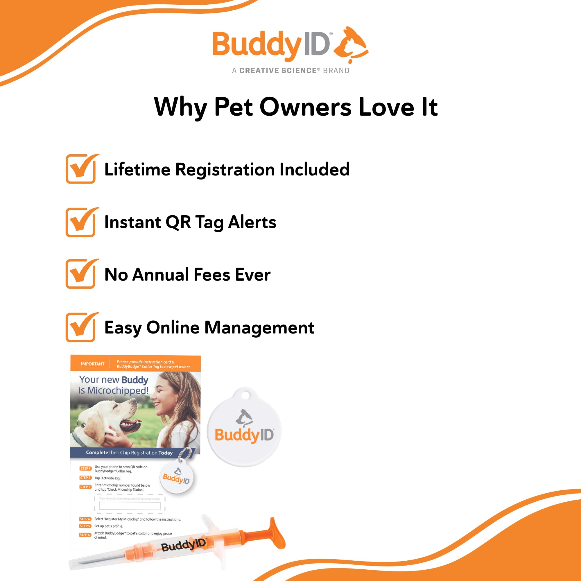 Microchip ID For the Animal World BuddyBadge QR tag on collar for easy profile access