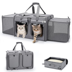 MIDOG 2 Cat Carrier with Litter Box demonstrates expandable space for two cats during travel.