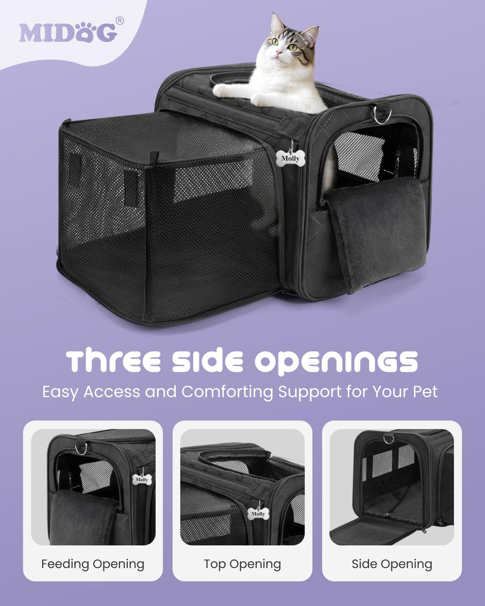 MIDOG carrier shows breathable window and soft pillow for calm rides