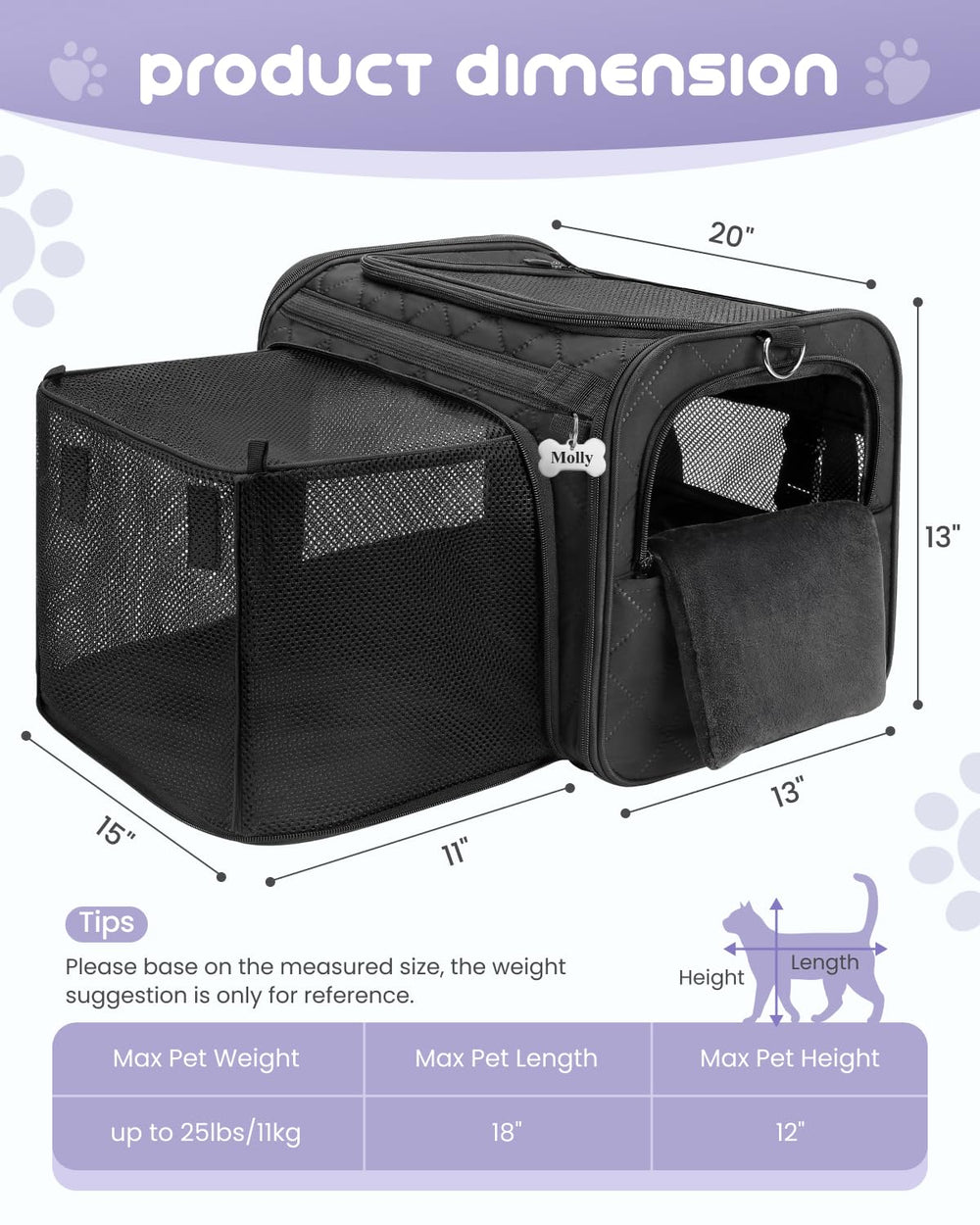 MIDOG carrier surface cleans easily and resists pet hair.
