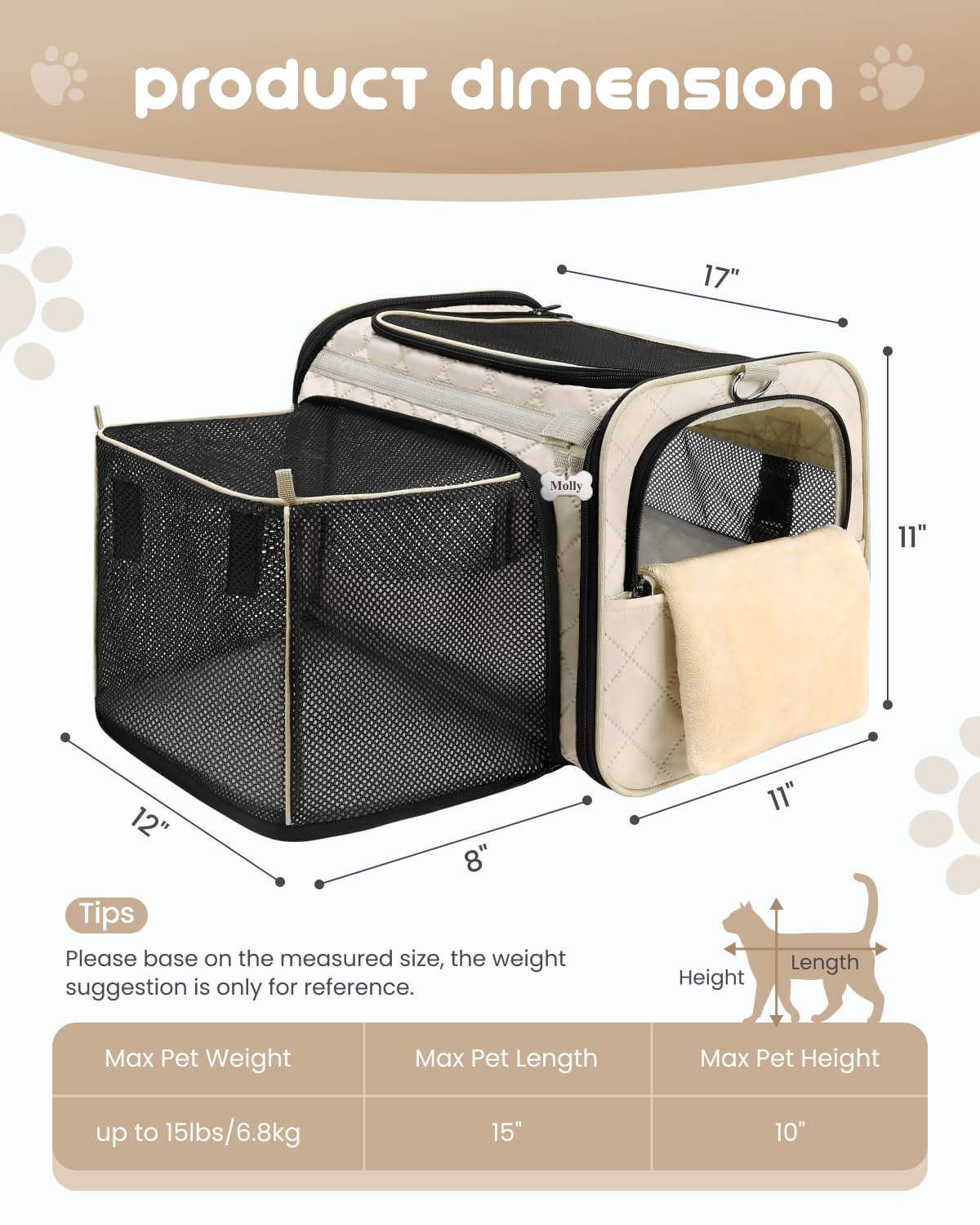 MIDOG anti-slip zipper with internal leash prevents escapes.