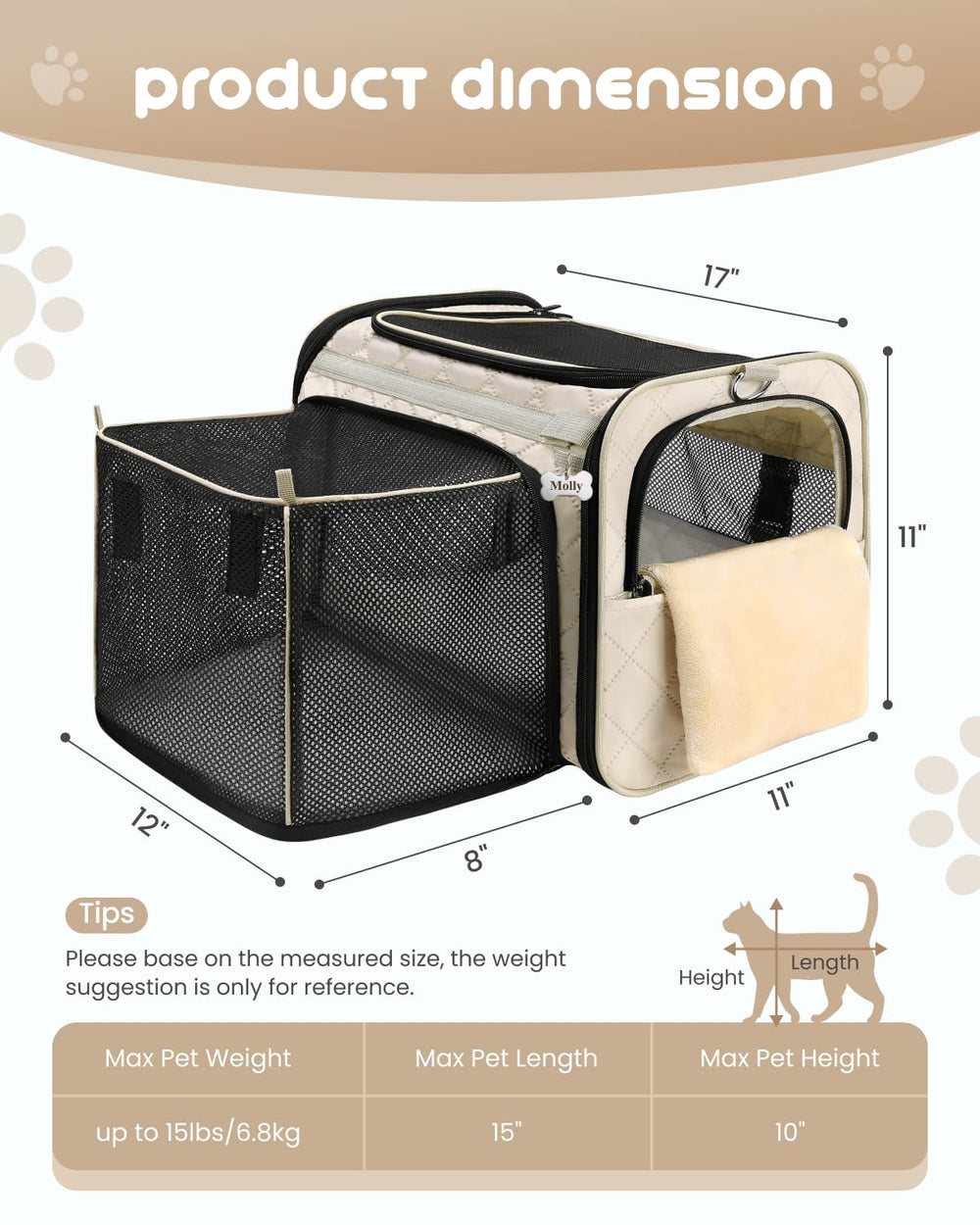 MIDOG anti-slip zipper with internal leash prevents escapes.