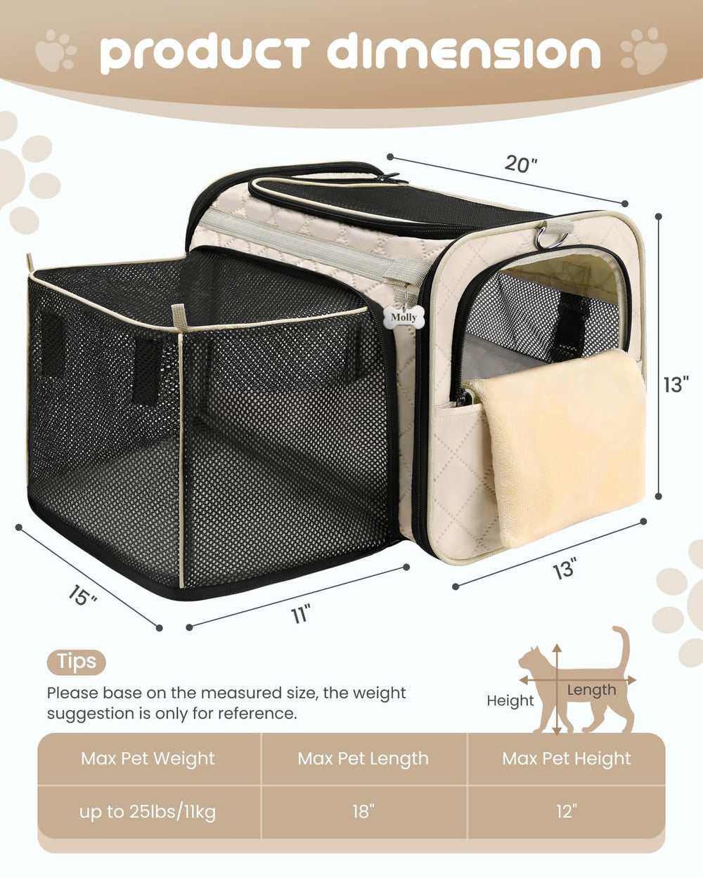 MIDOG cat carrier soft collapsible travel bag keeps gear organized