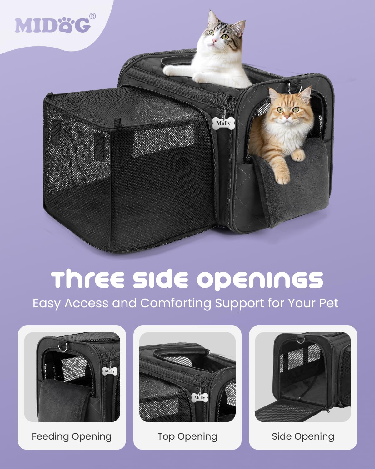 MIDOG carrier features soft pillow and breathable mesh window for comfort.