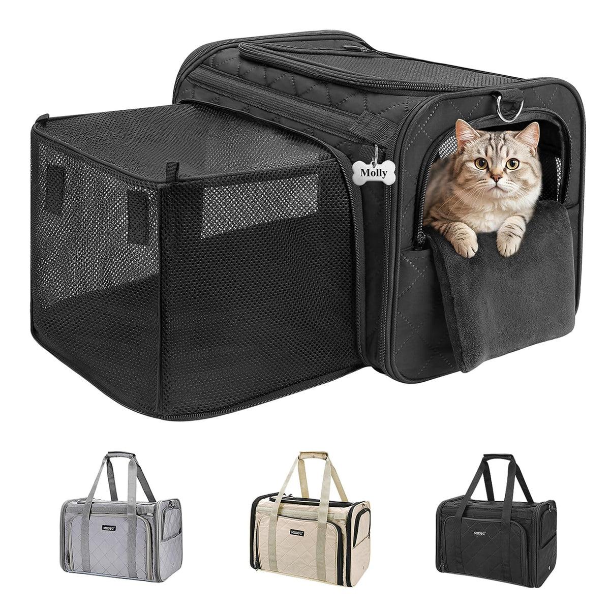 MIDOG cat carrier with square expansion for extra room during travel