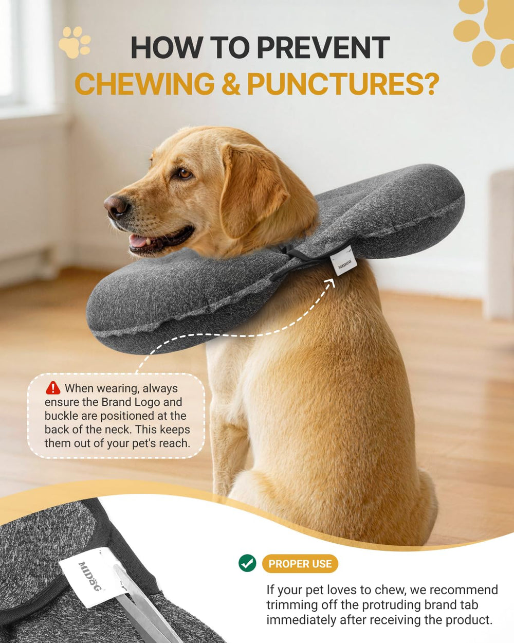 MIDOG donut collar close-up highlights non-stick fabric and easy cleaning
