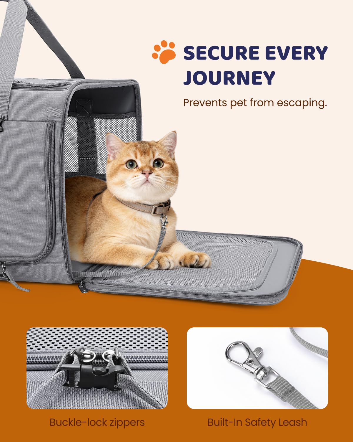MIDOG escape-proof safety system with anti-slip zippers and tethers.