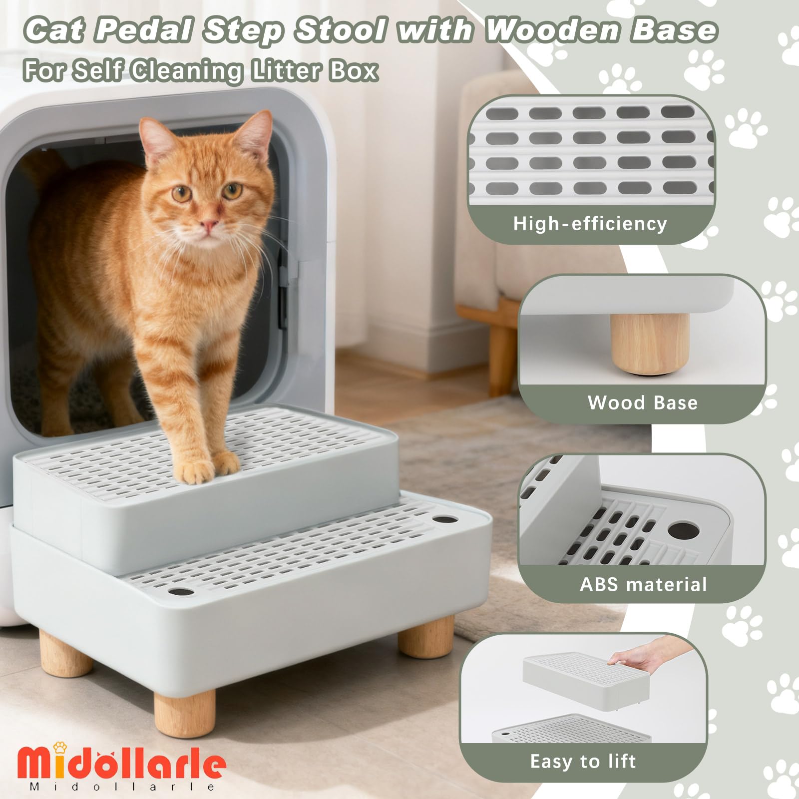 Midollarle Elevated Cat Ramp detachable 2-step design simplifies cleaning and storage