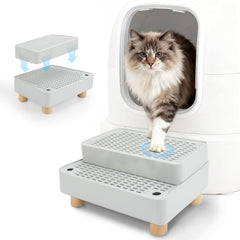 Midollarle Elevated Cat Ramp steps with wooden base for safe litter-box access
