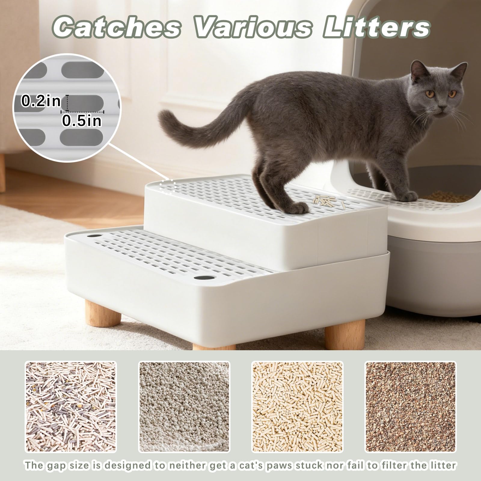 Midollarle Elevated Cat Ramp wooden footrests provide stable footing on smooth floors