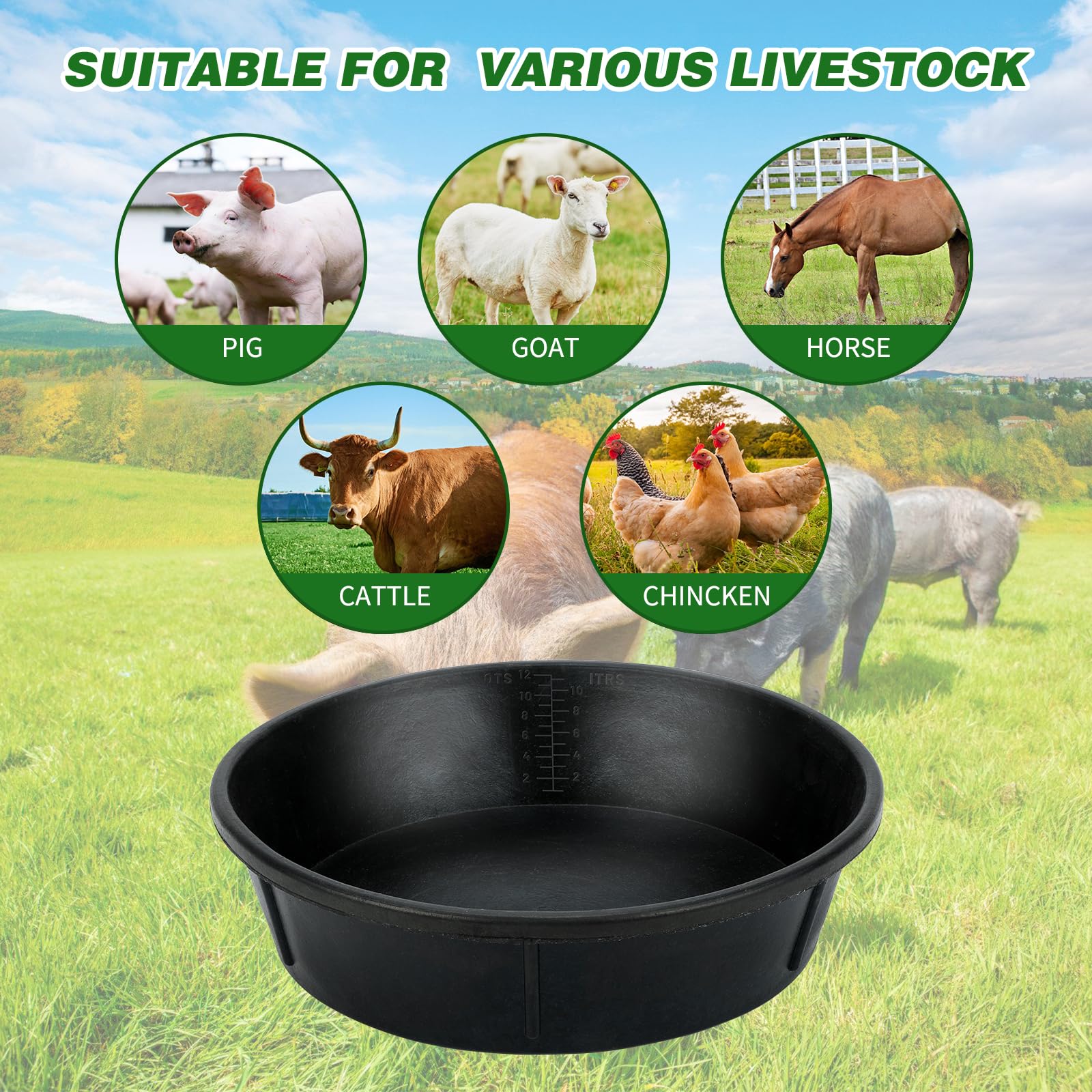 Midollarle rubber feeder pan large capacity 3 gal suitable for busy farms