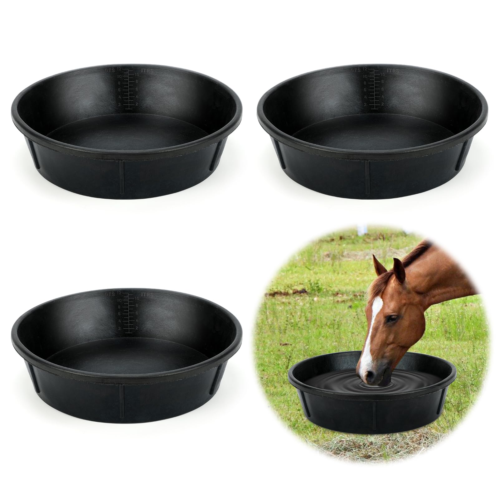 Midollarle heavy-duty rubber feeder pan front view showing 3 gal capacity for large livestock