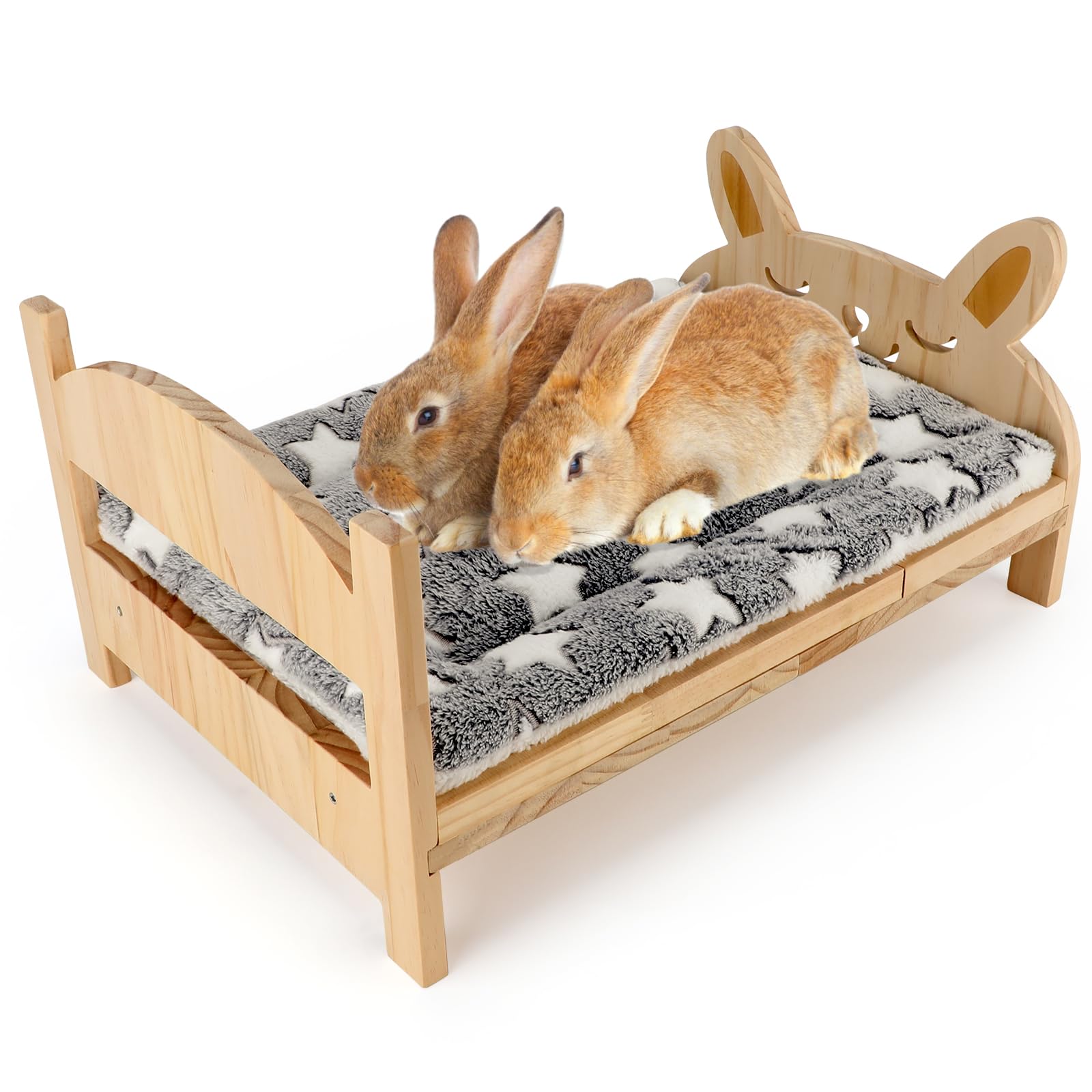 Midollarle large wooden rabbit bed on the floor, stable for play and rest.