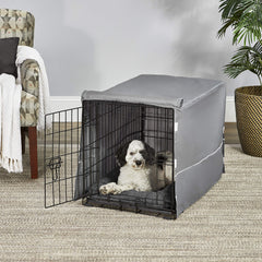 MidWest gray bed included for cozy rest inside the crate.