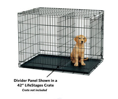 MidWest divider panel showing adjustable space for a growing dog