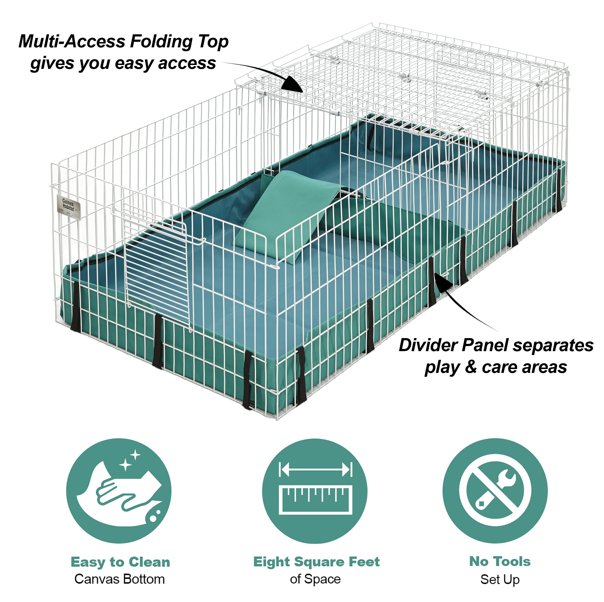 MidWest Homes for Pets Guinea Habitat Plus divider panel separates play and care areas.