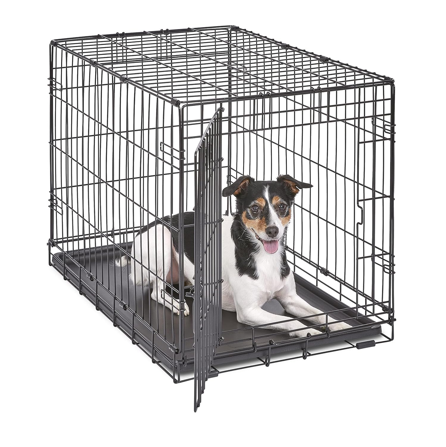 MidWest iCrate 30-inch dog crate, front view, easy entry for medium breeds.
