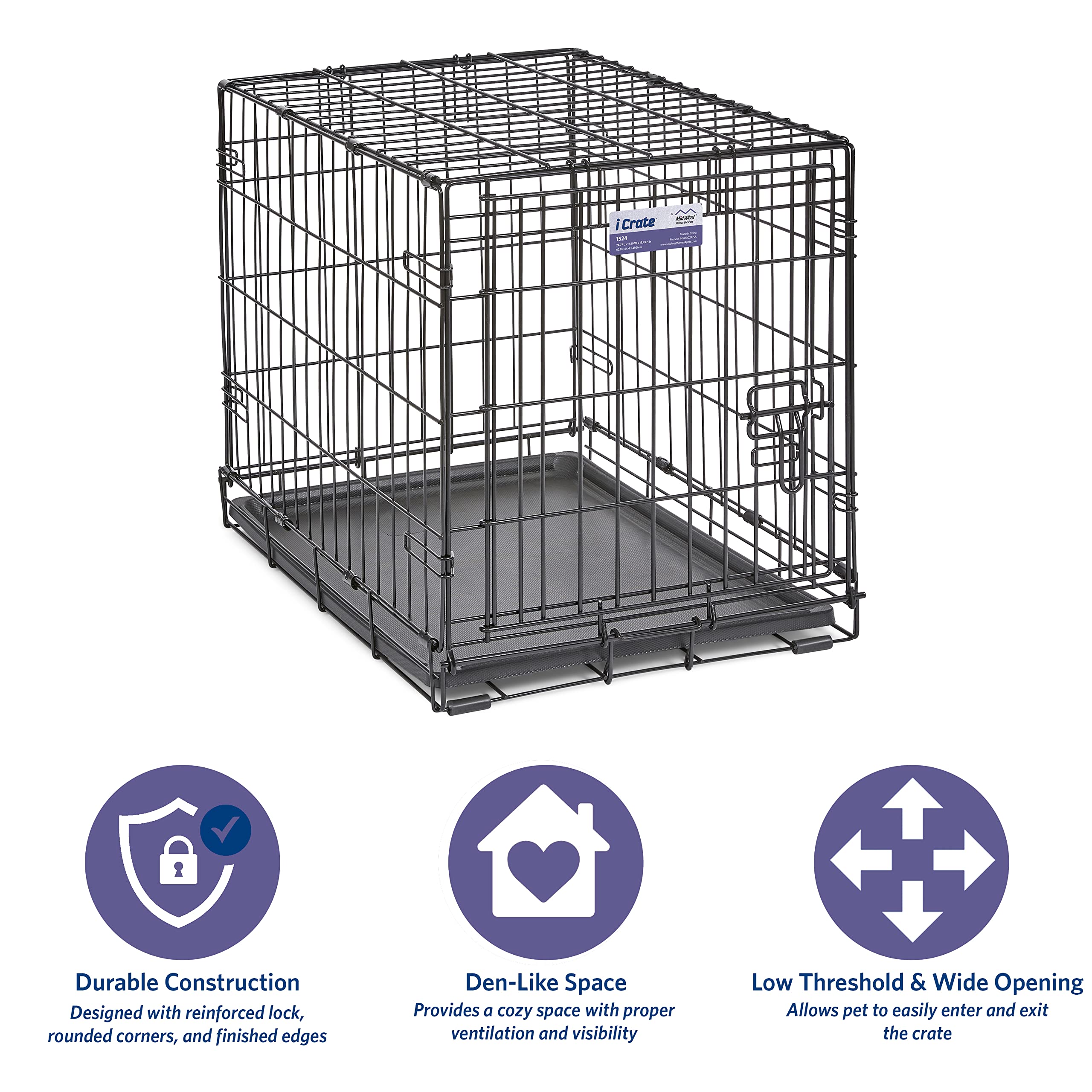 MidWest iCrate with divider panel demonstrates grow-with-puppy design.