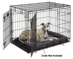 QuietTime bed secured in crate with elastic straps to prevent shifting