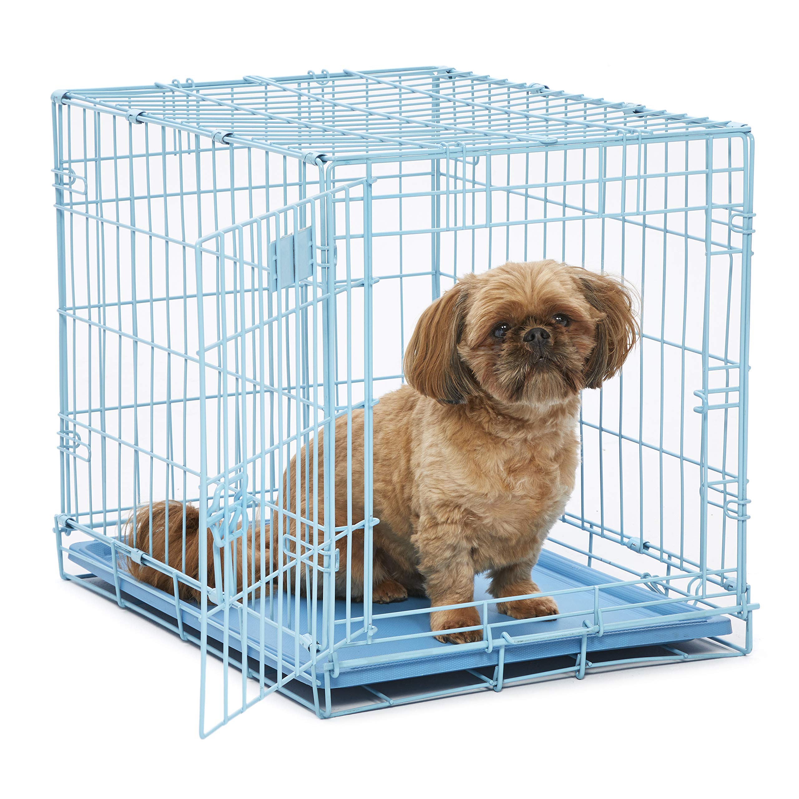 MidWest iCrate 24x18x19 blue crate with secure latch for travel safety.
