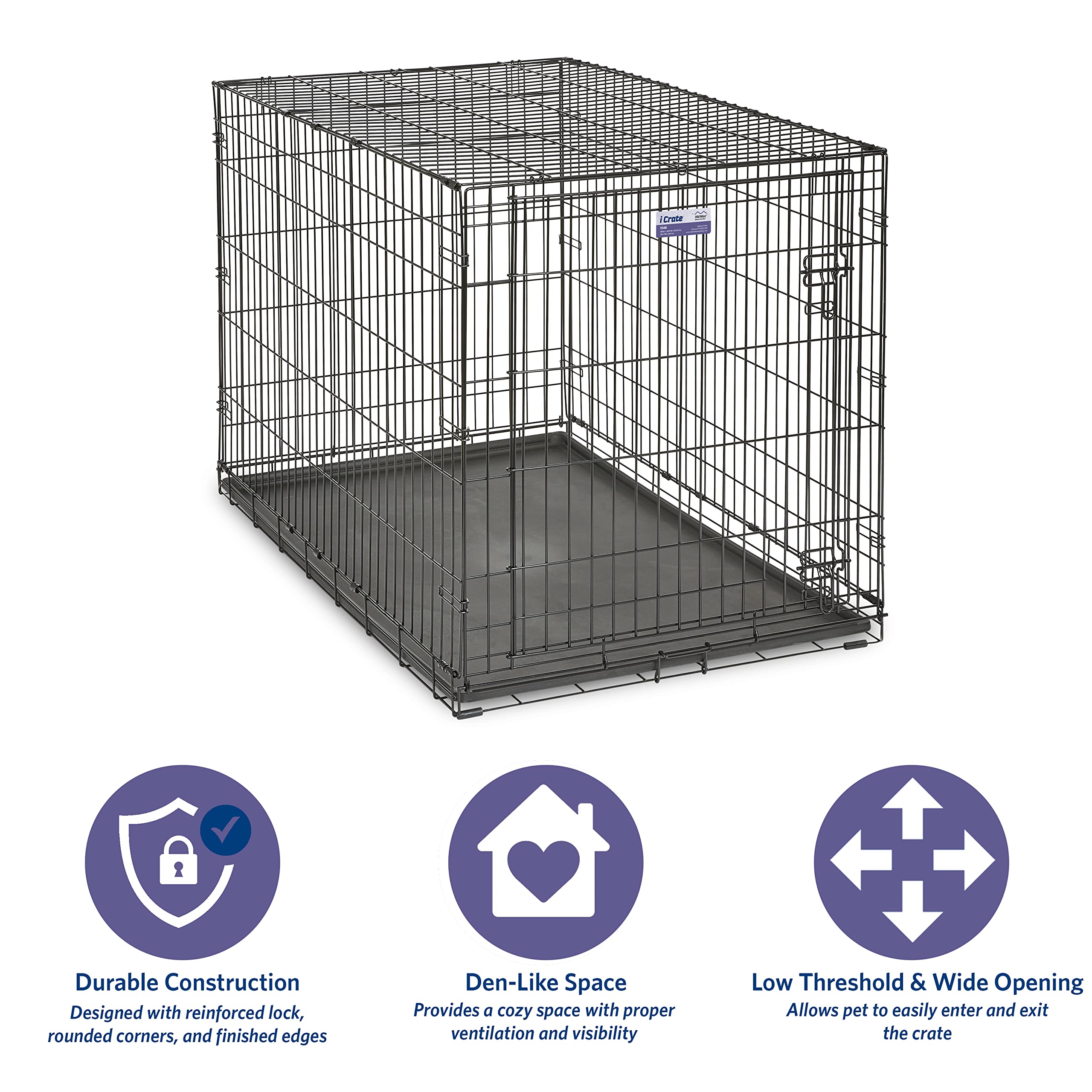 MidWest iCrate 48-inch dog entering the crate for easy setup and training.