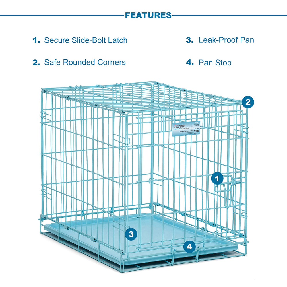 Durable blue e-coat finish resists rust on the MidWest iCrate for daily use.
