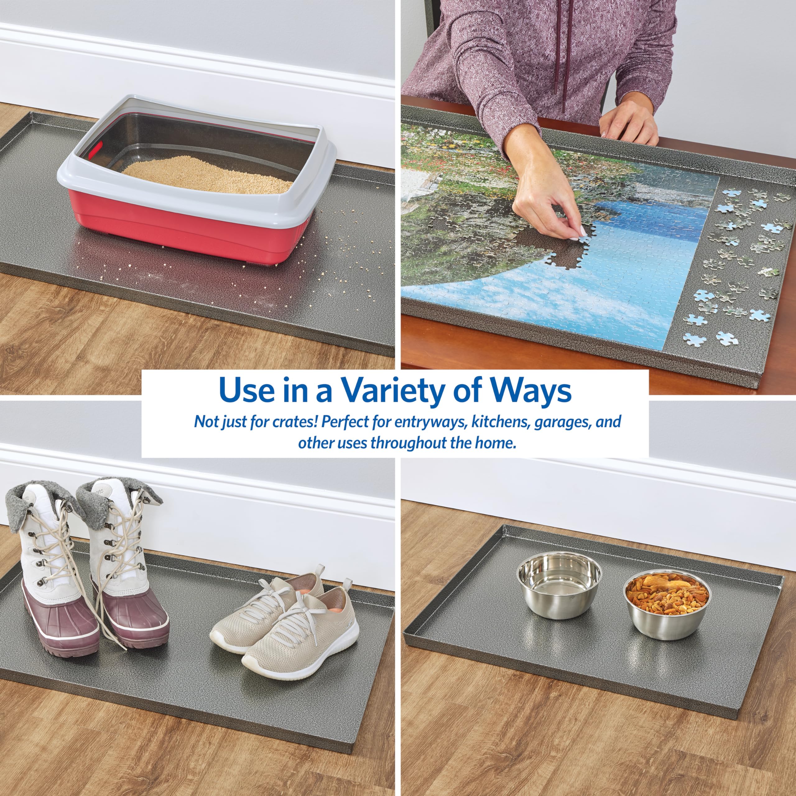 Multi-use tray suitable for indoor and outdoor spaces.