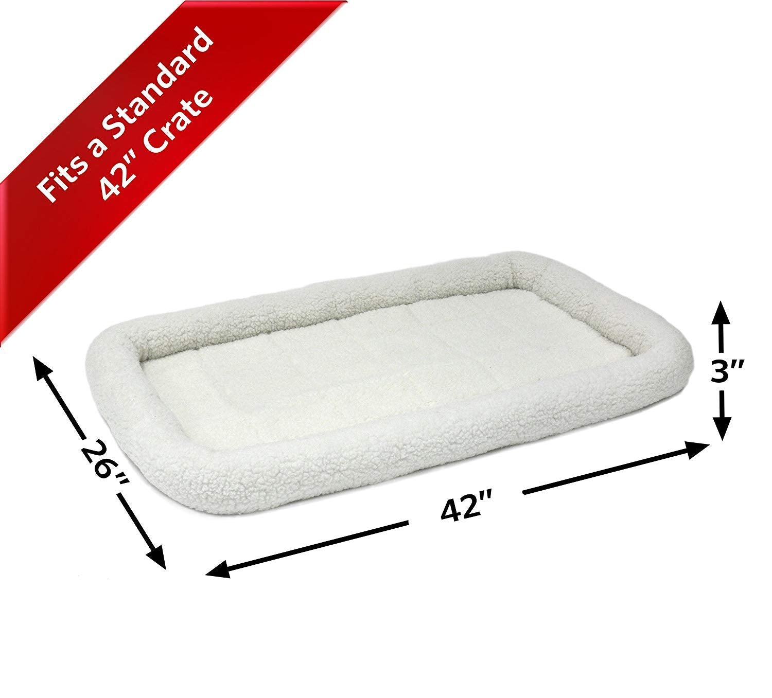 MidWest QuietTime bed shows crate-mount strap preventing shifting during travel.