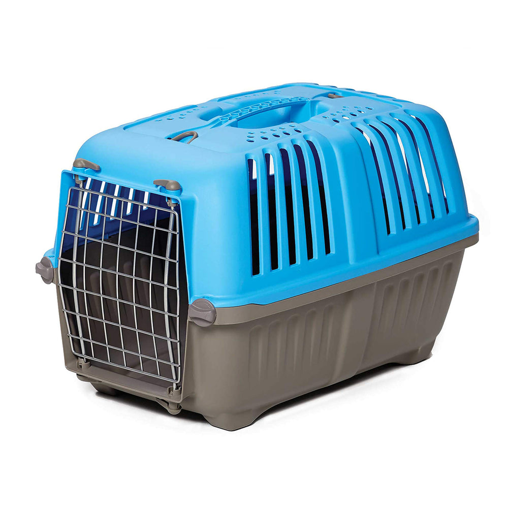 MidWest Spree travel carrier front view showcases sturdy, ventilated design for pet travel.