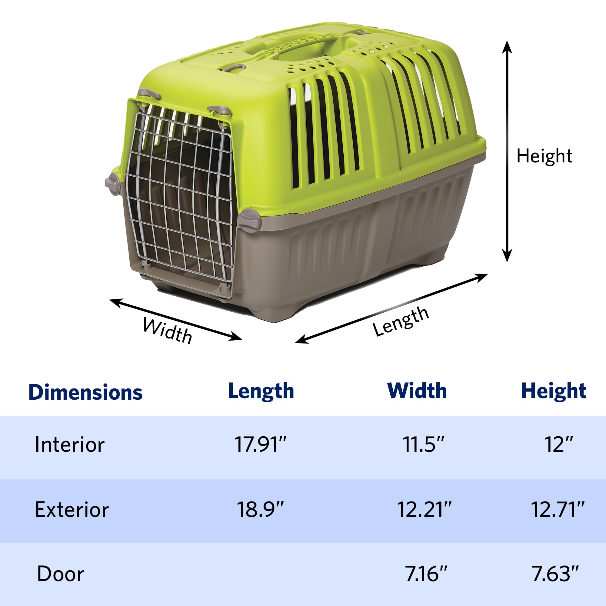 MidWest Spree green carrier's durable polypropylene shell withstands daily use.