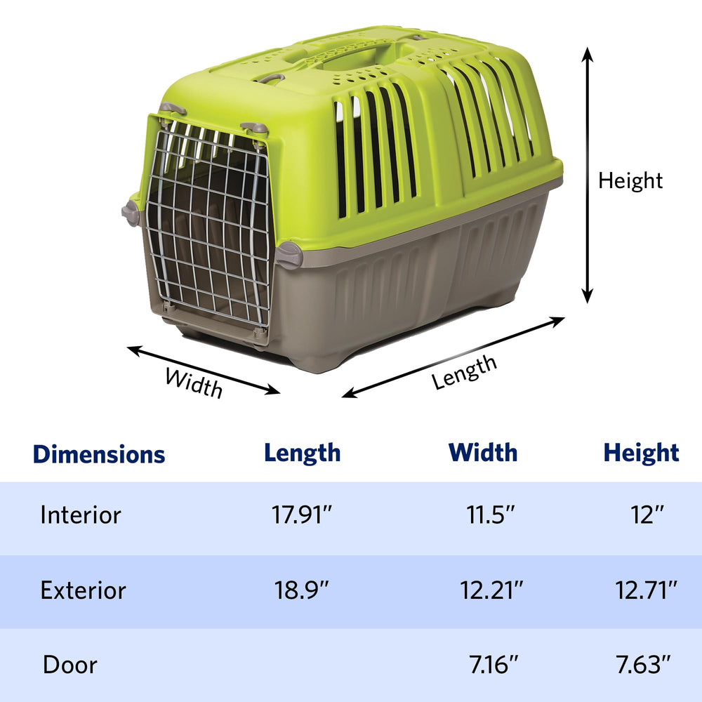 MidWest Spree green carrier's durable polypropylene shell withstands daily use.