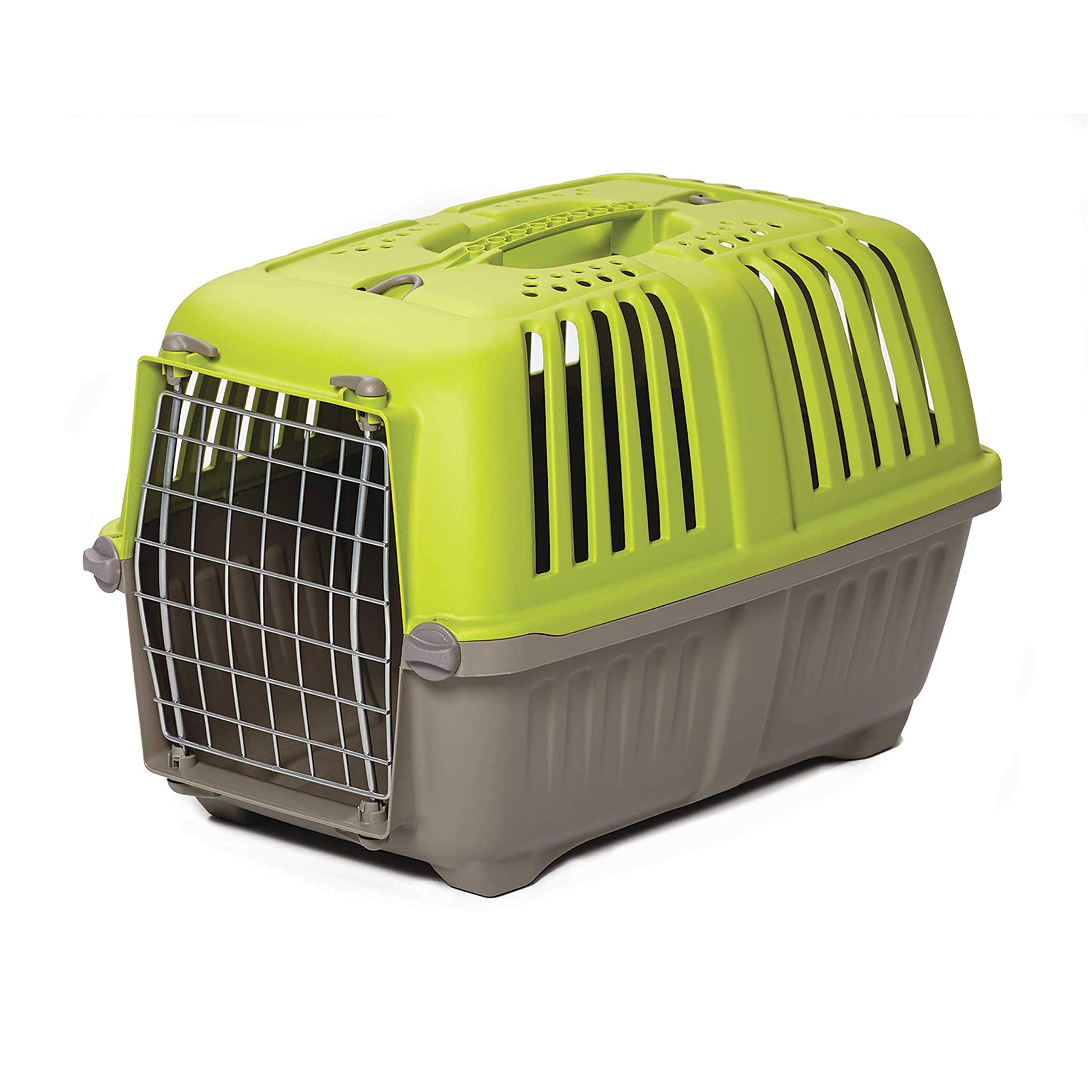 MidWest Spree green carrier with a sturdy handle for easy transport.