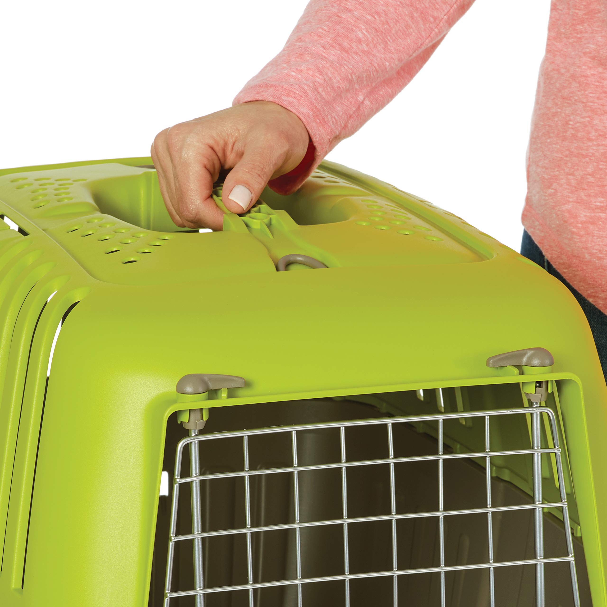 MidWest Spree green carrier features a two-way door for flexible loading.