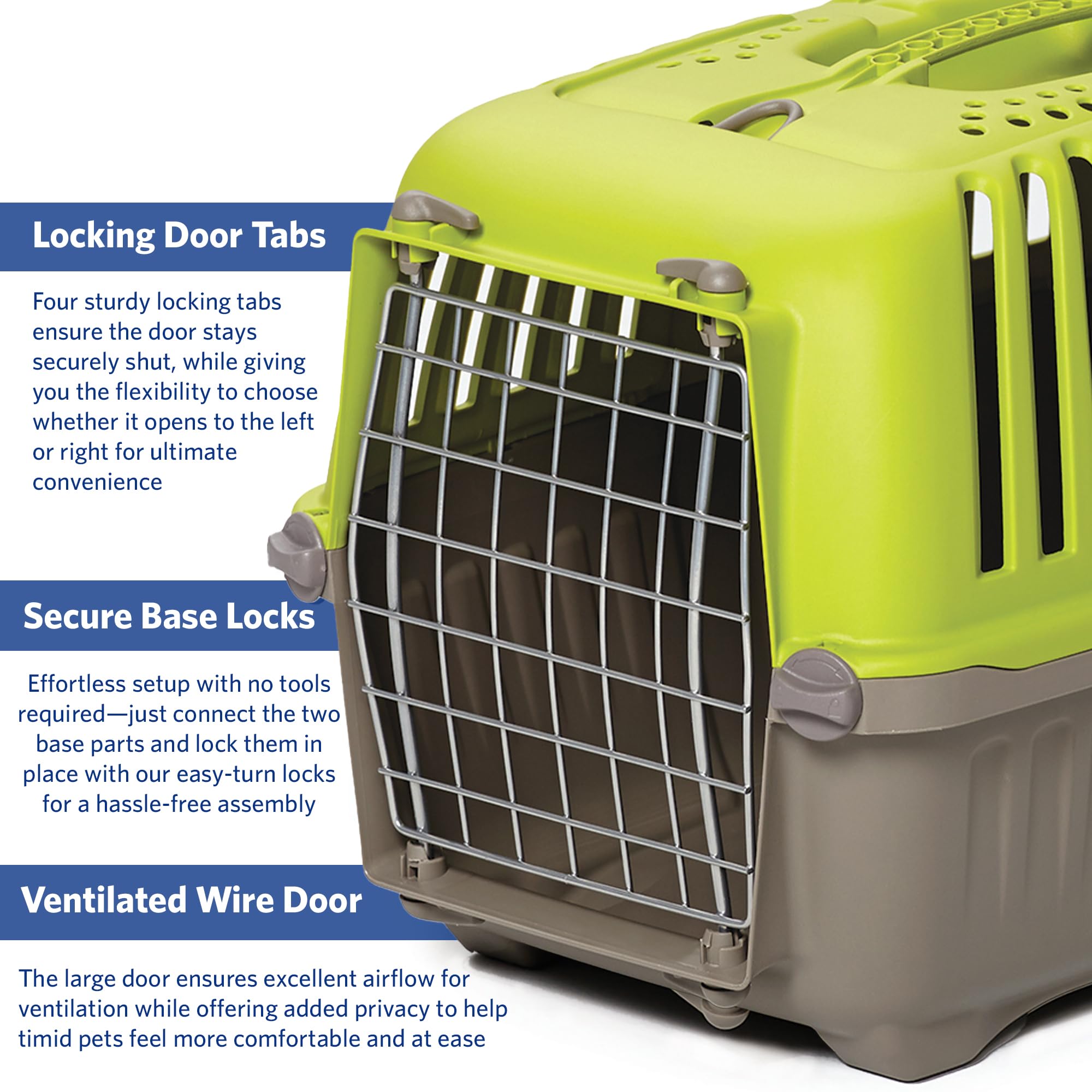 Spree carrier green with ventilated sides for fresh air during travel.