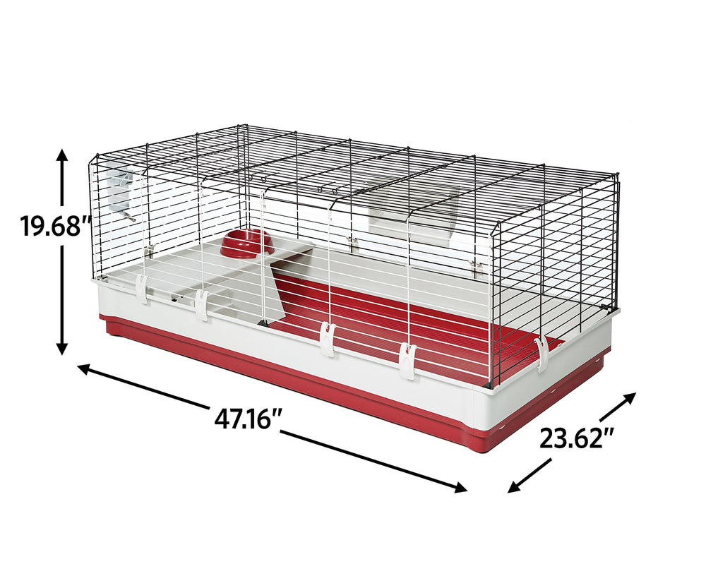 Midwest Wabbitat Deluxe XL hay feeder for easy feeding.