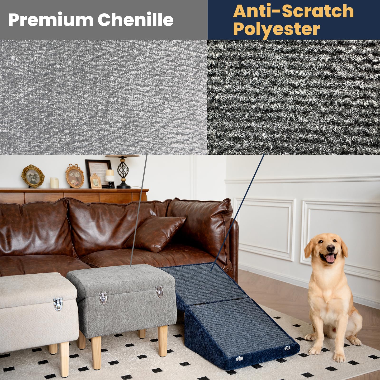 Miemie's Corner 3-in-1 dog ramp anti-slip bottom keeps pets safe on slick floors