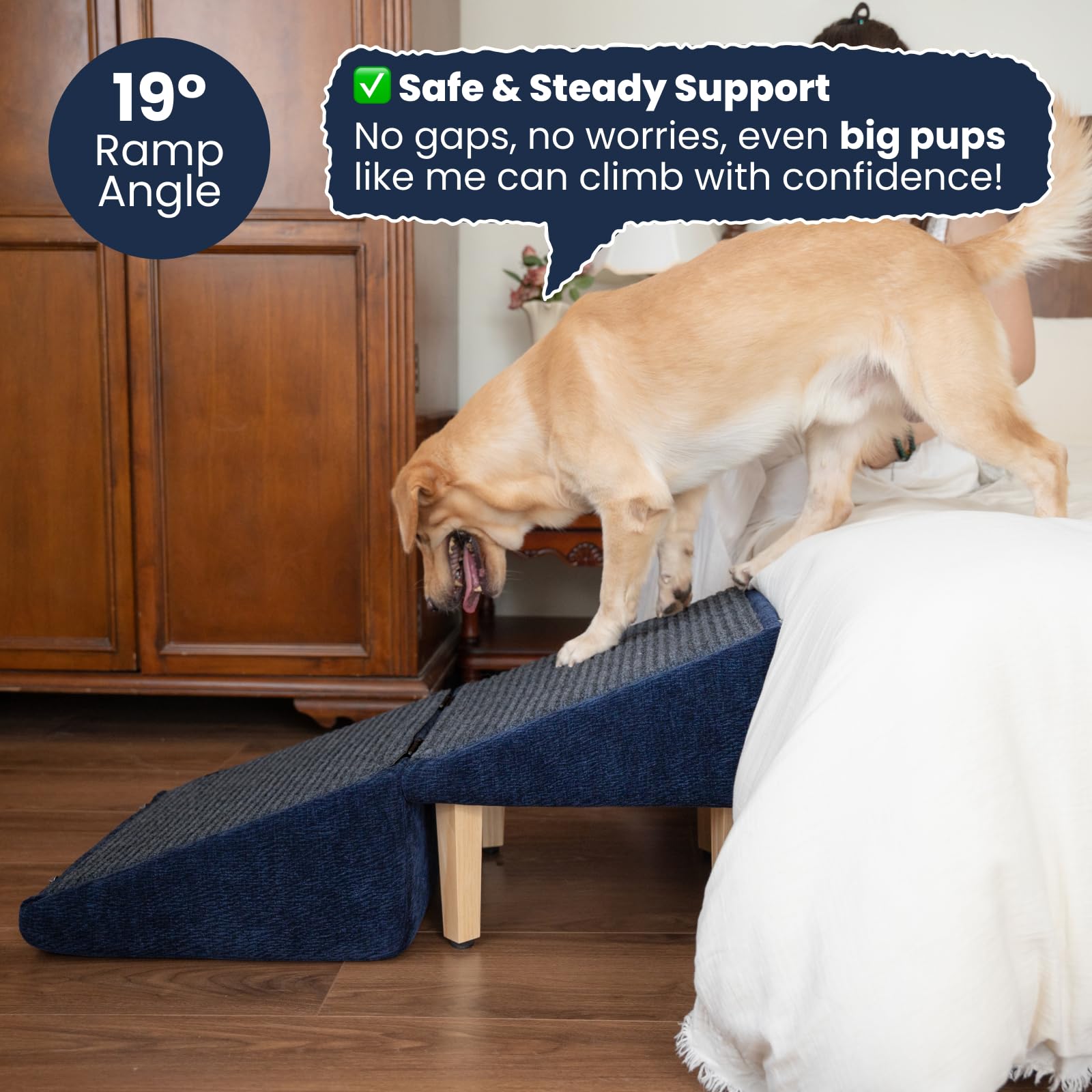 Miemie's Corner 3-in-1 dog ramp blue front view supports aging pets.
