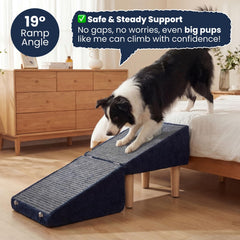 Miemie's Corner dog ramp side view shows sturdy frame for reliable support.