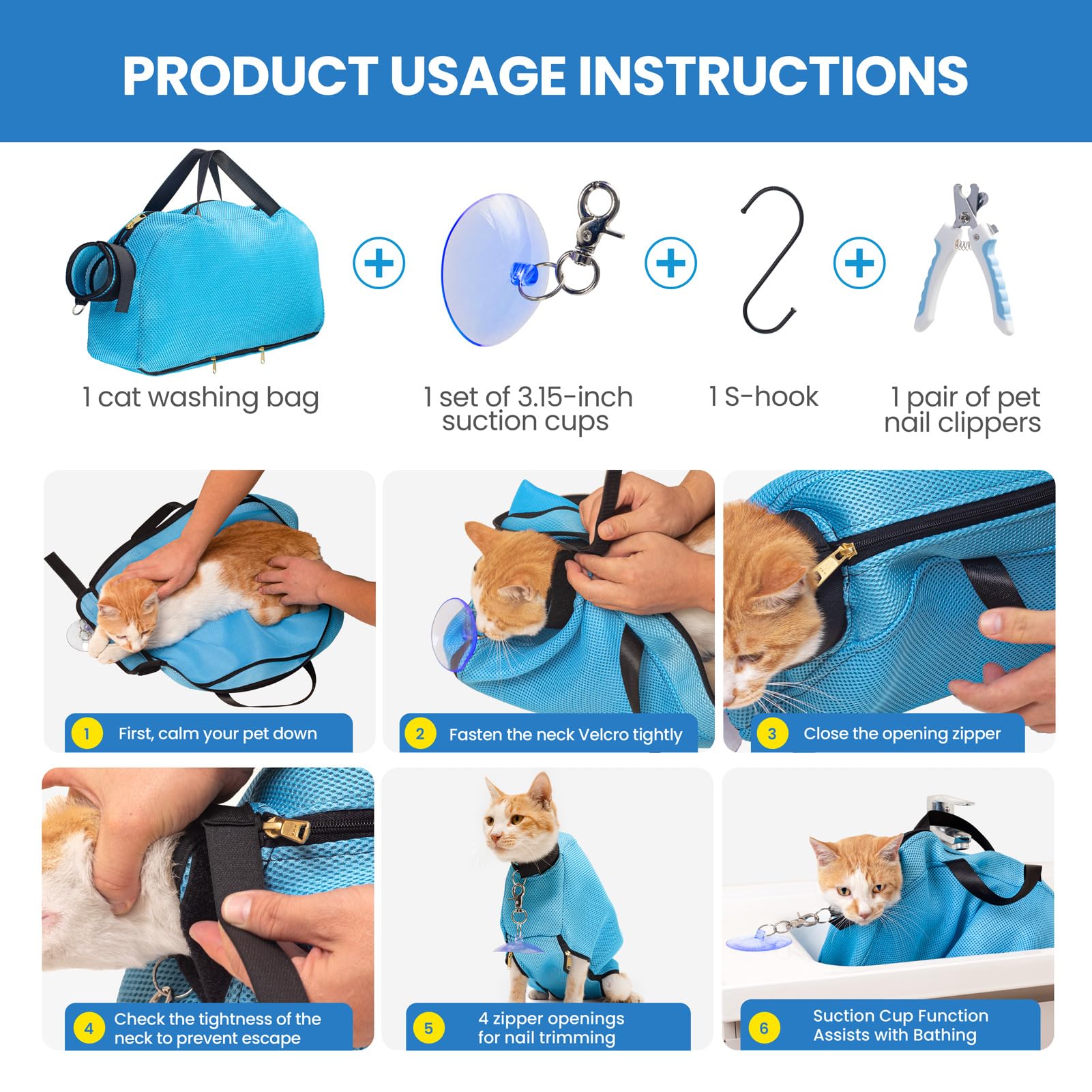 MIFNRO anti-escape design cat bathing bag for calmer grooming