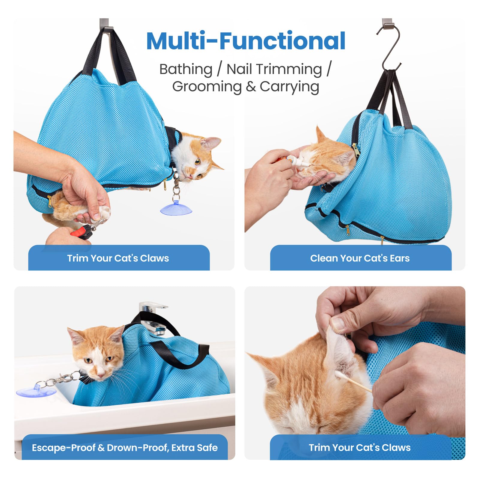 MIFNRO cat bathing bag hanging storage and S-hook for organization