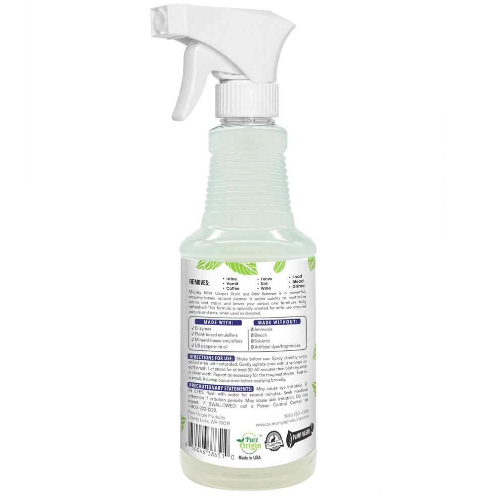 Mighty Mint multi-surface cleaner shown on different fabrics